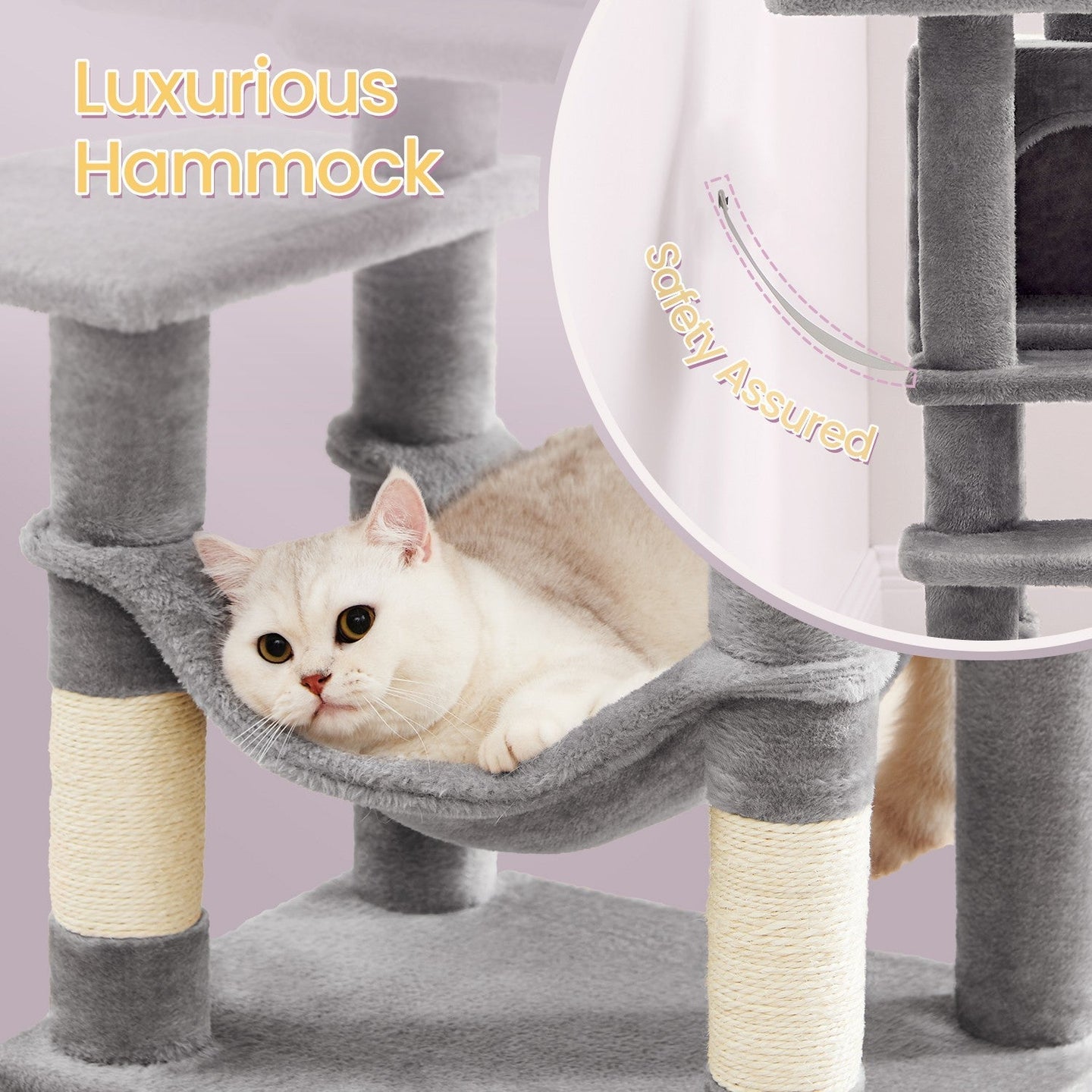 Multi-Level Cat Tree - Engineered Wood - Light Gray - Includes 4 Scratching Posts and Hammock