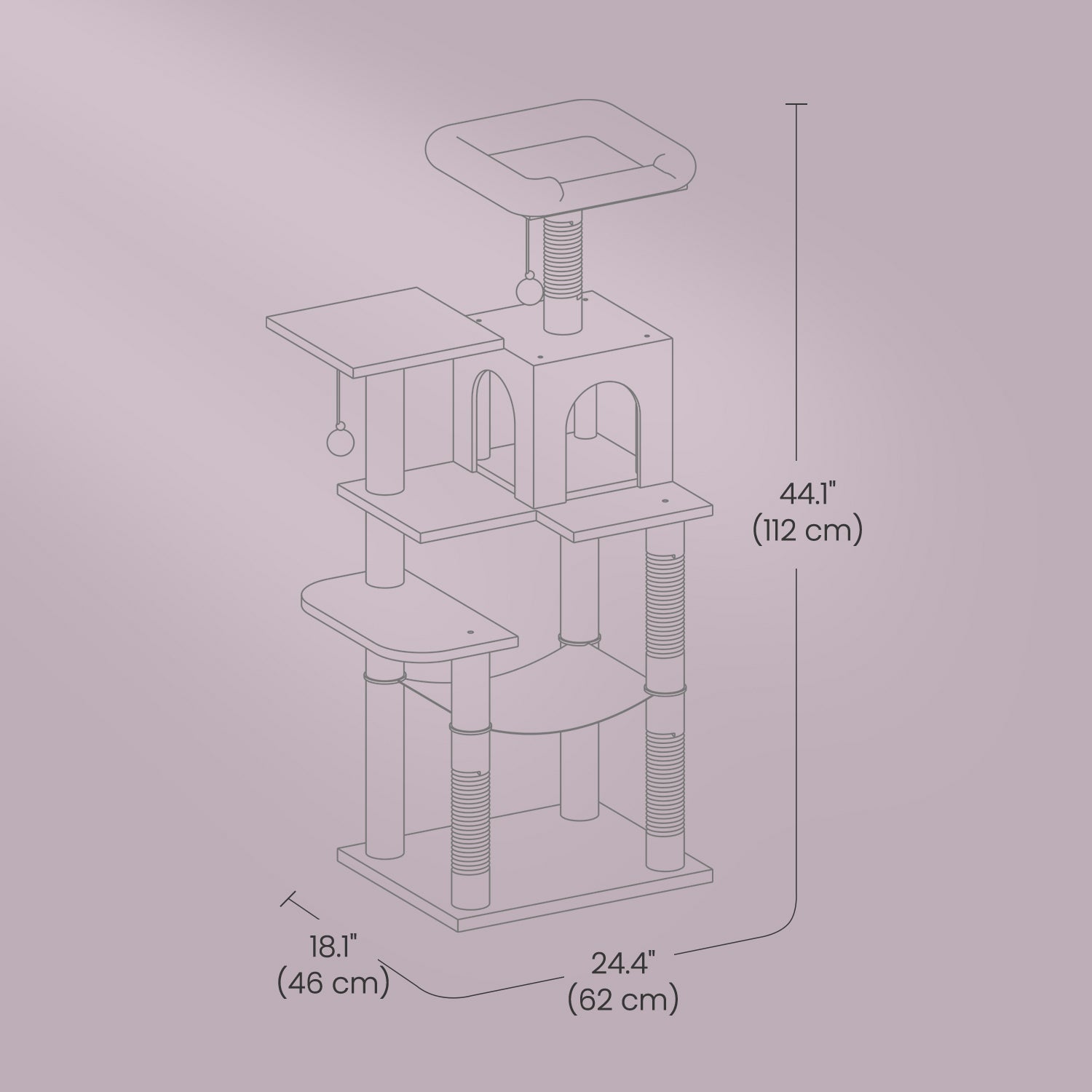 Multi-Level Cat Tree - Engineered Wood - Light Gray - Includes 4 Scratching Posts and Hammock