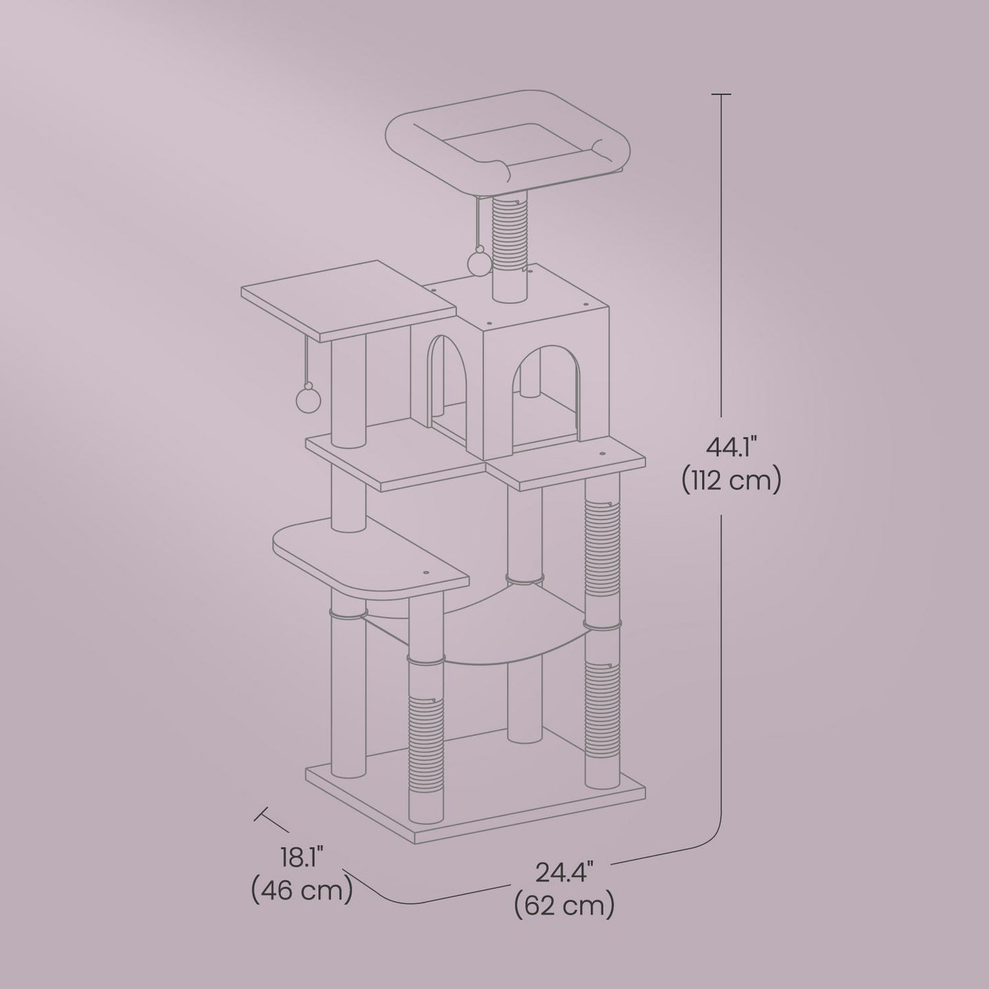 Multi-Level Cat Tree - Engineered Wood - Light Gray - Includes 4 Scratching Posts and Hammock