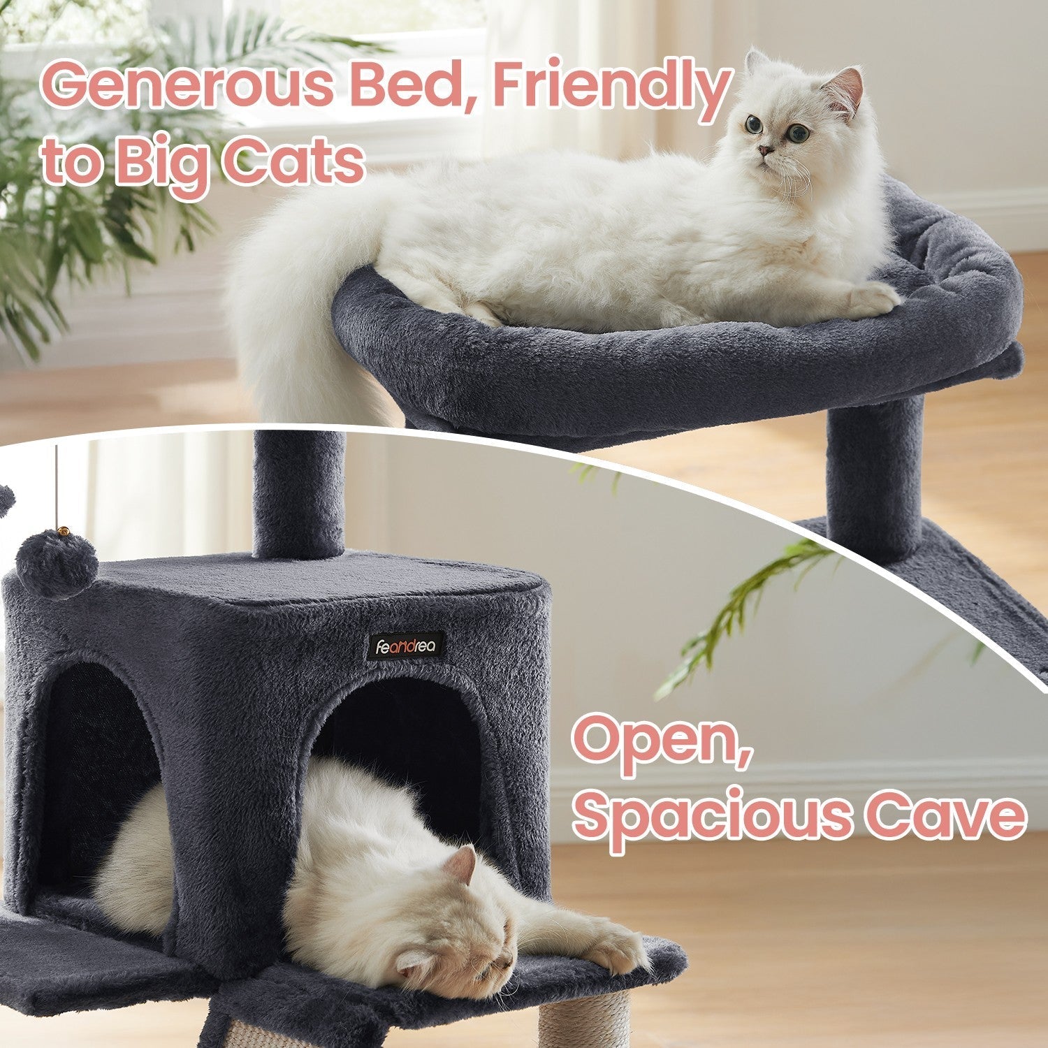 Cat Tree - Engineered Wood - Light Grey - Widened Perch for Large Cats