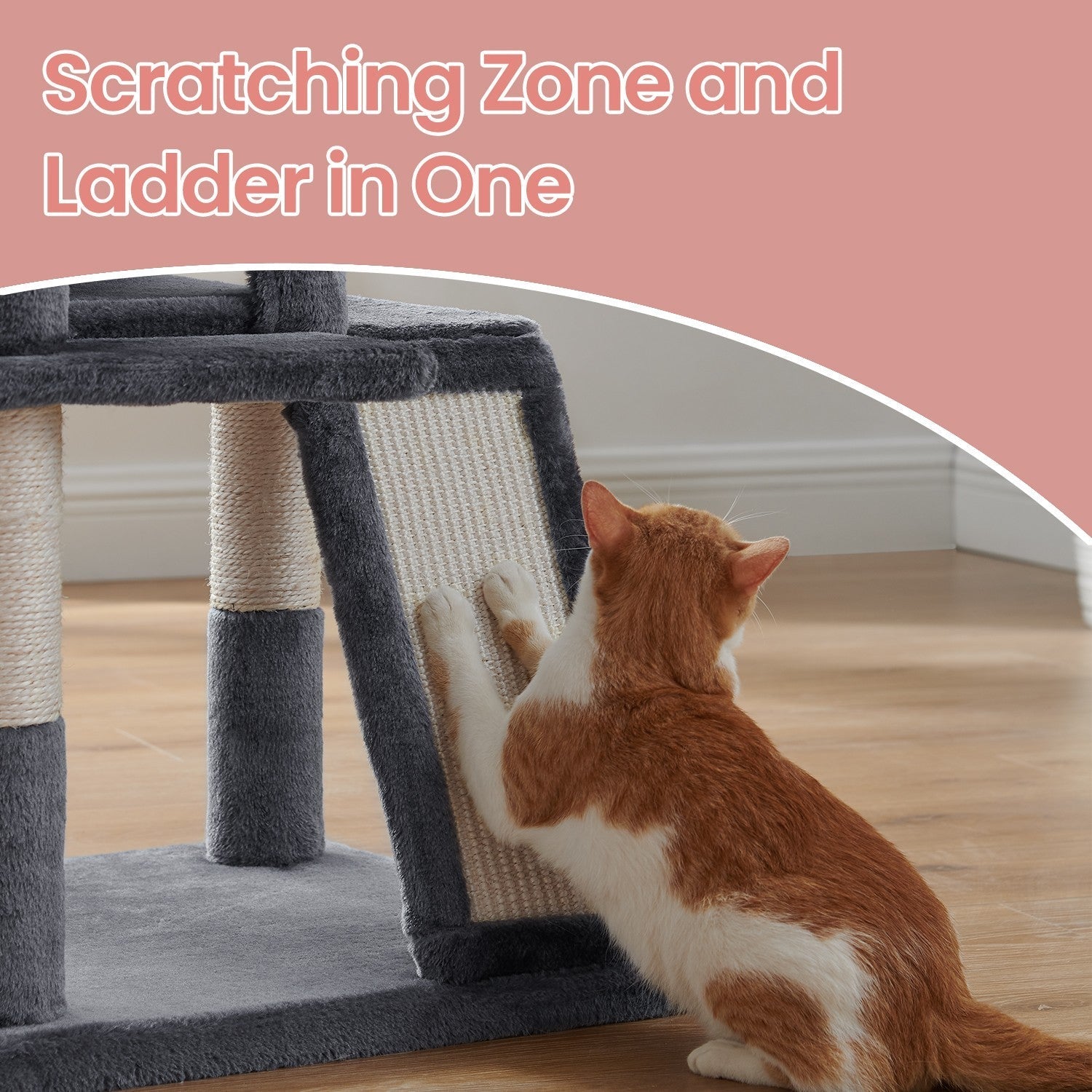 Cat Tree - Engineered Wood - Light Grey - Widened Perch for Large Cats