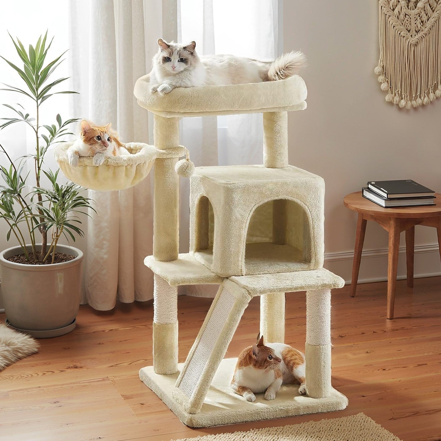 Cat Tree - Engineered Wood - Light Grey - Widened Perch for Large Cats