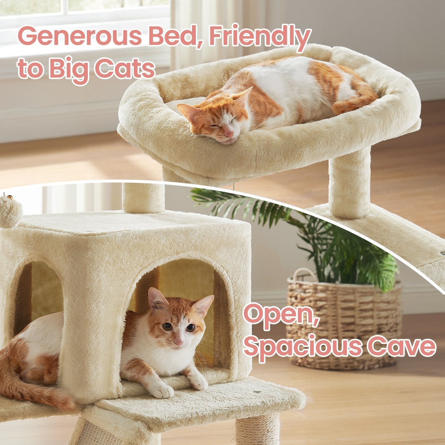 Cat Tree - Engineered Wood - Light Grey - Widened Perch for Large Cats