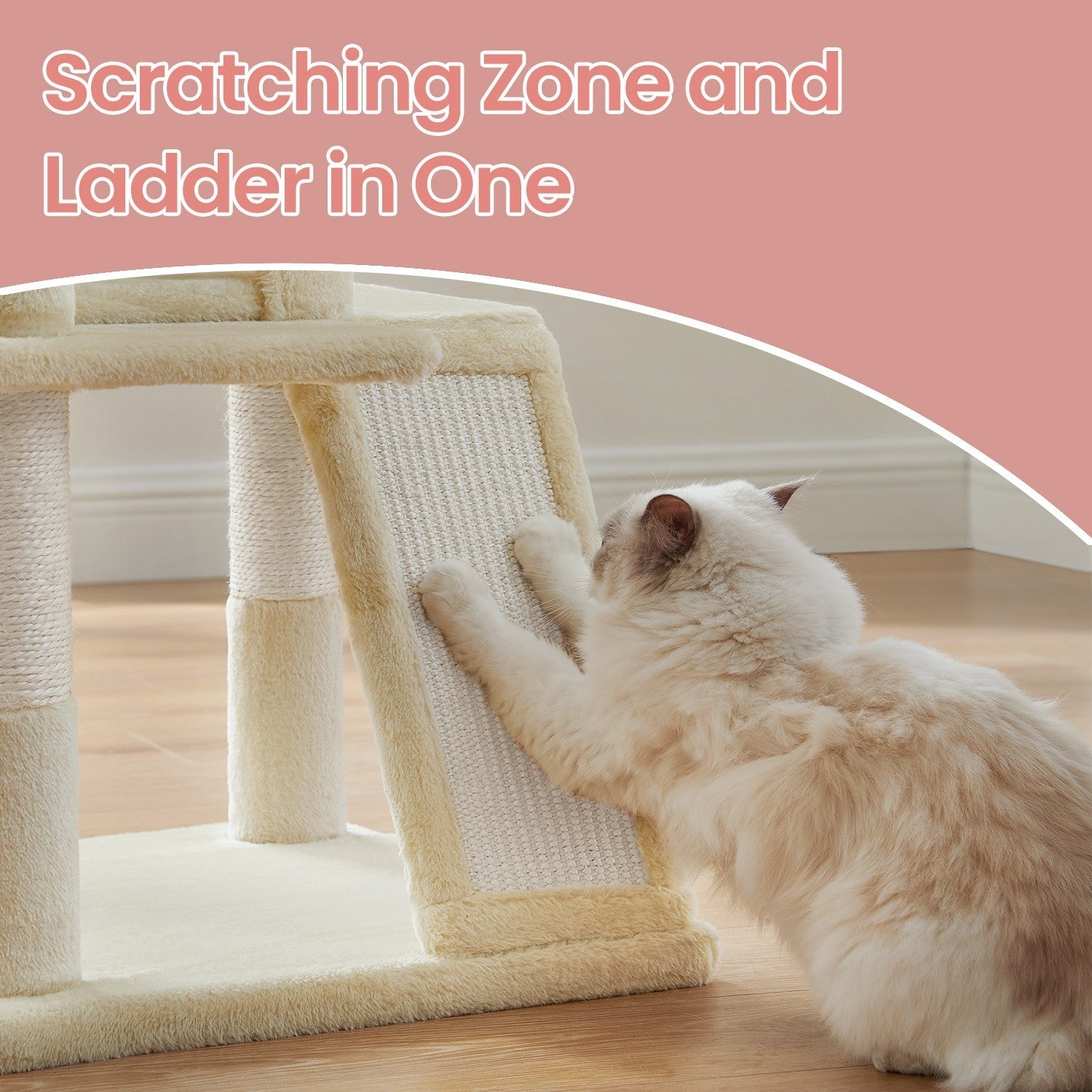 Cat Tree - Engineered Wood - Light Grey - Widened Perch for Large Cats