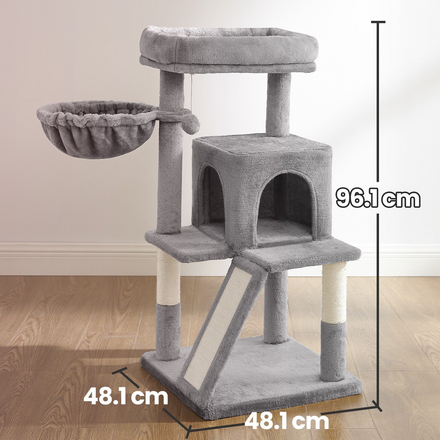 Cat Tree Tower - Engineered Wood - Light Grey - Includes Sisal Scratching Posts
