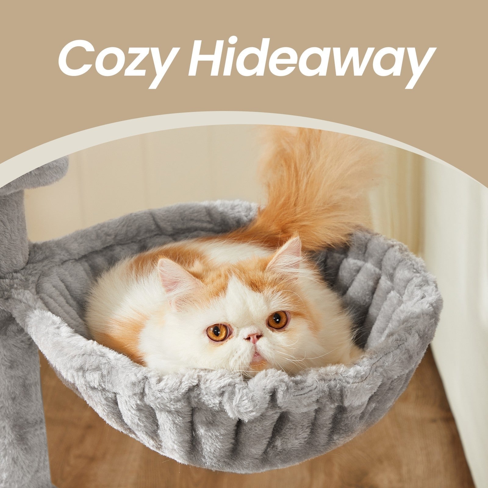 Cat Tree - Engineered Wood - Light Gray - Multilevel Design with Scratching Post