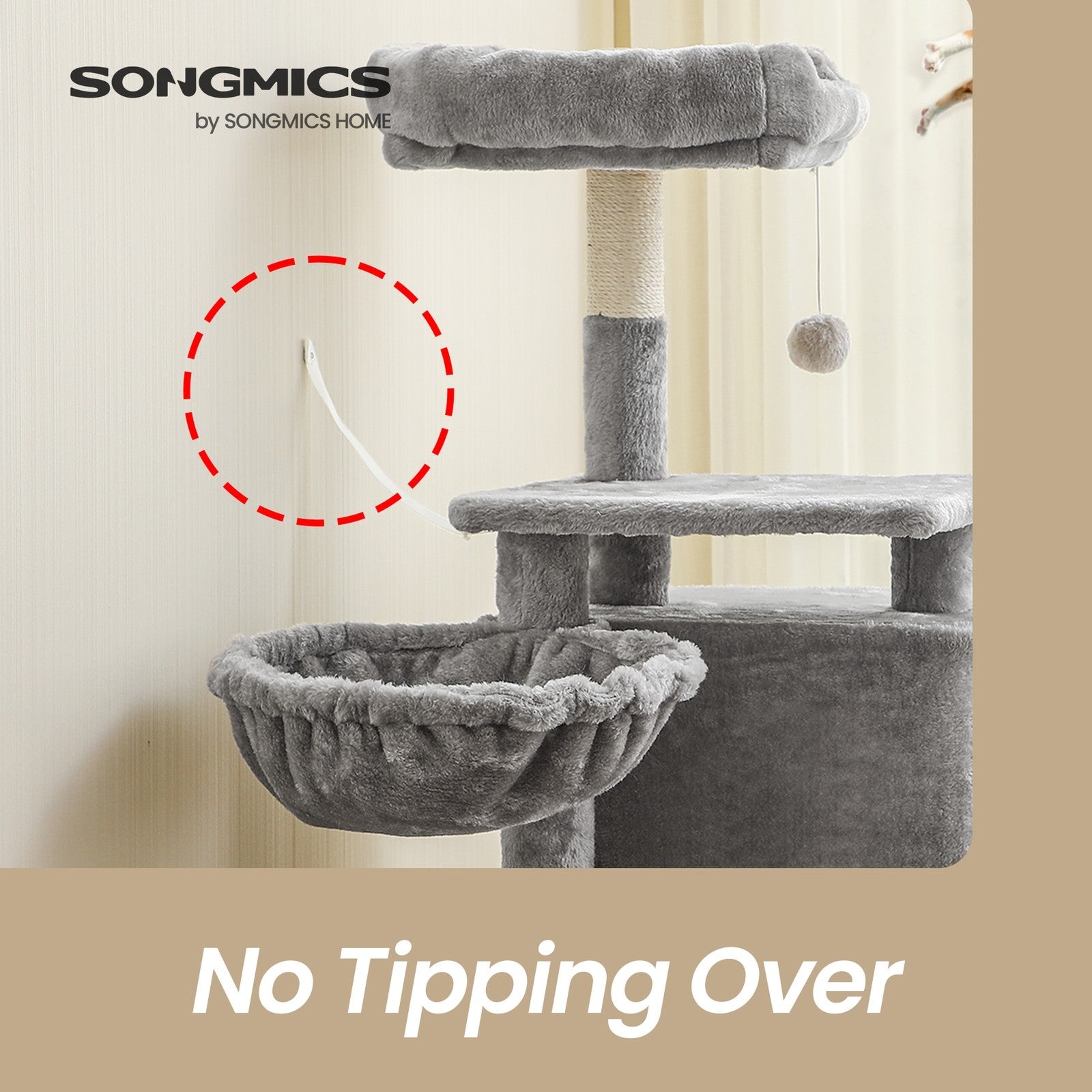 Cat Tree - Engineered Wood - Light Gray - Multilevel Design with Scratching Post