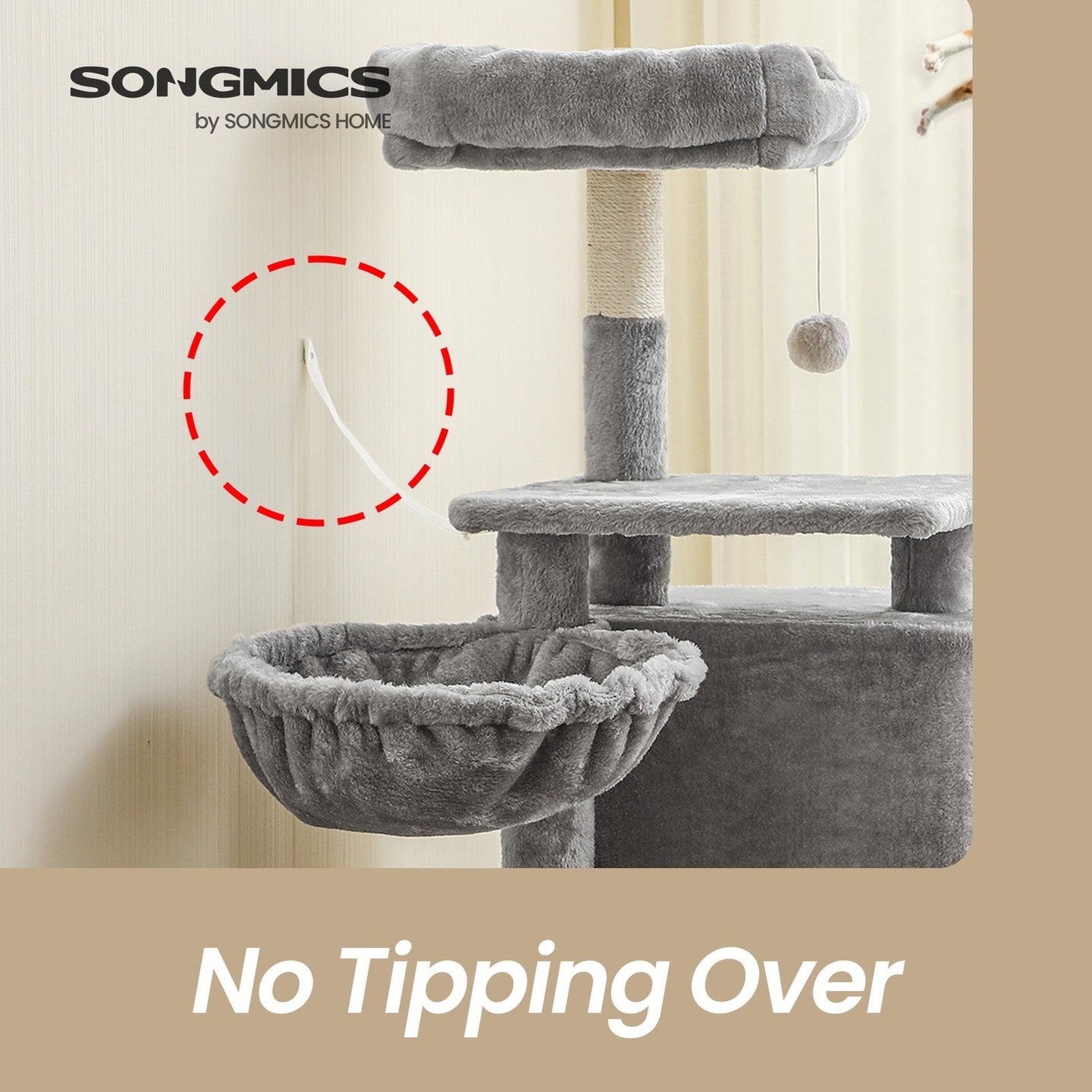 Cat Tree - Engineered Wood - Light Gray - Multilevel Design with Scratching Post