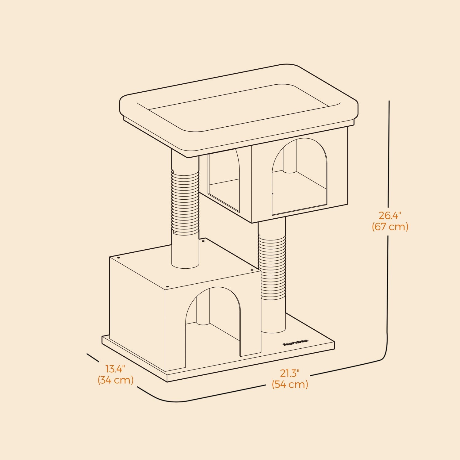 Cat Tree - Wood - Light Grey - Large Perch with Two Cat Caves and Scratching Post