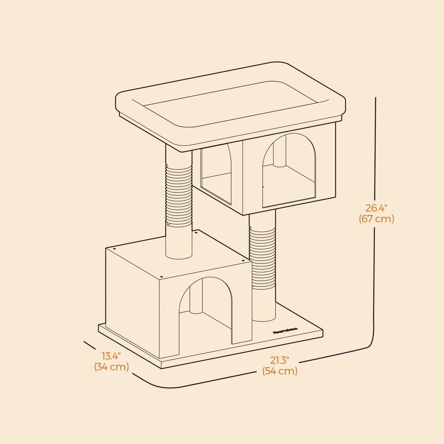 Cat Tree - Wood - Light Grey - Large Perch with Two Cat Caves and Scratching Post