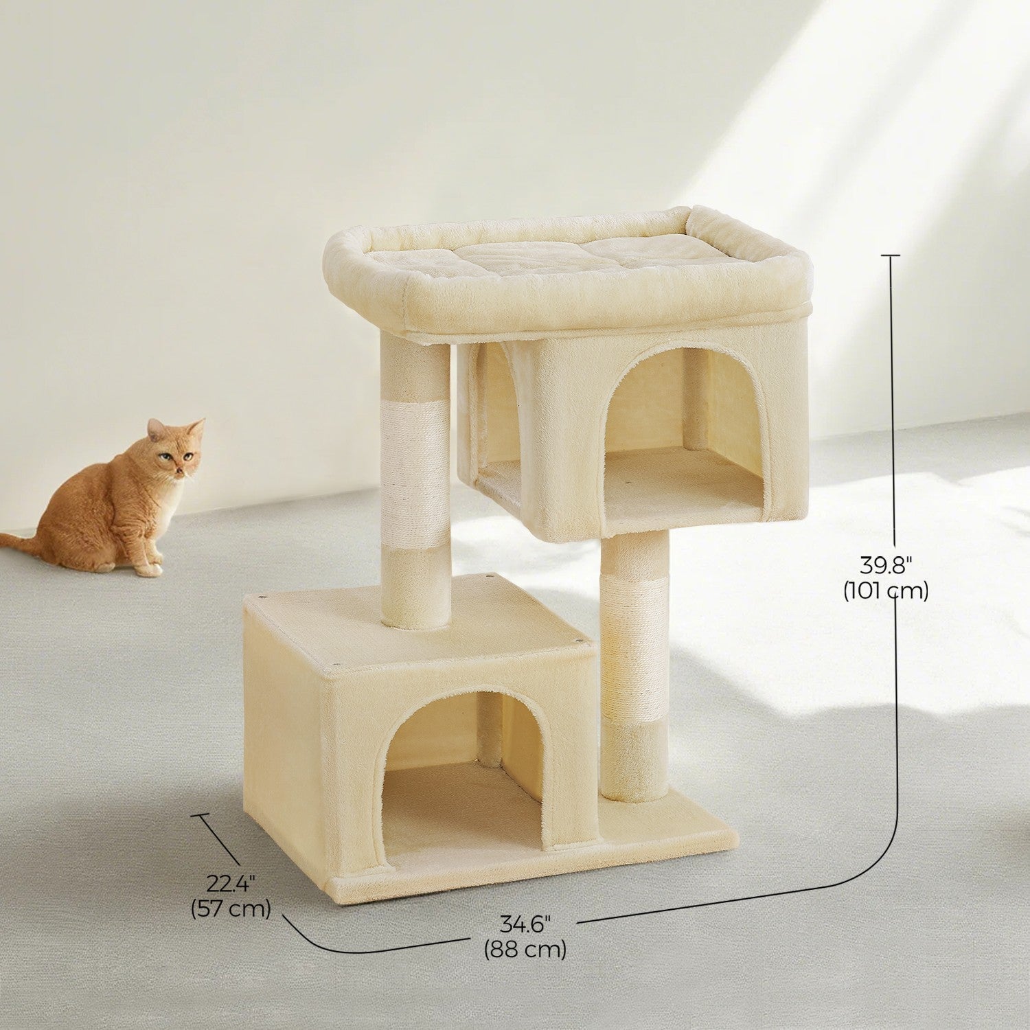 Cat Tree - Engineered Wood - Light Grey - Includes Large Perch and Plush Condos