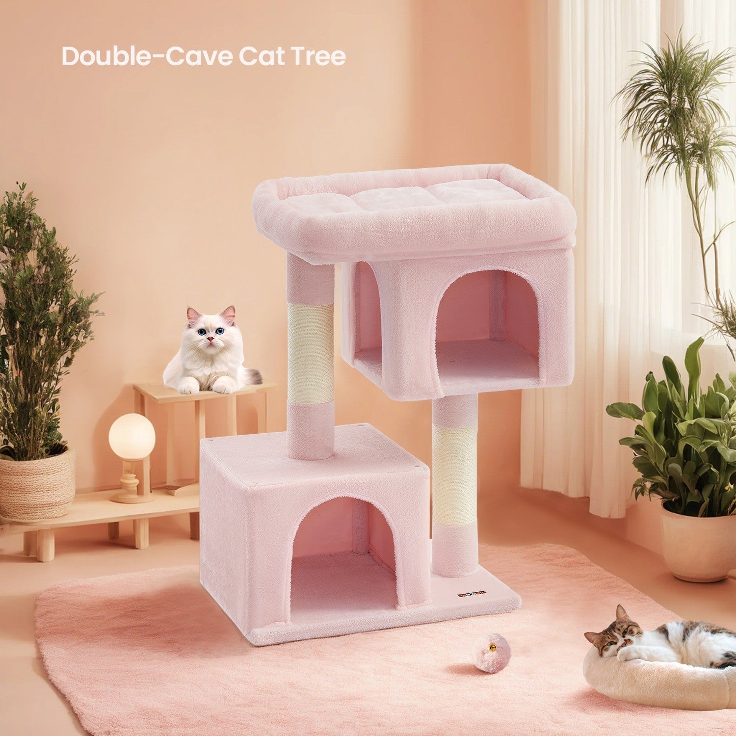 Cat Tree - Engineered Wood - Light Grey - Includes Large Perch and Plush Condos