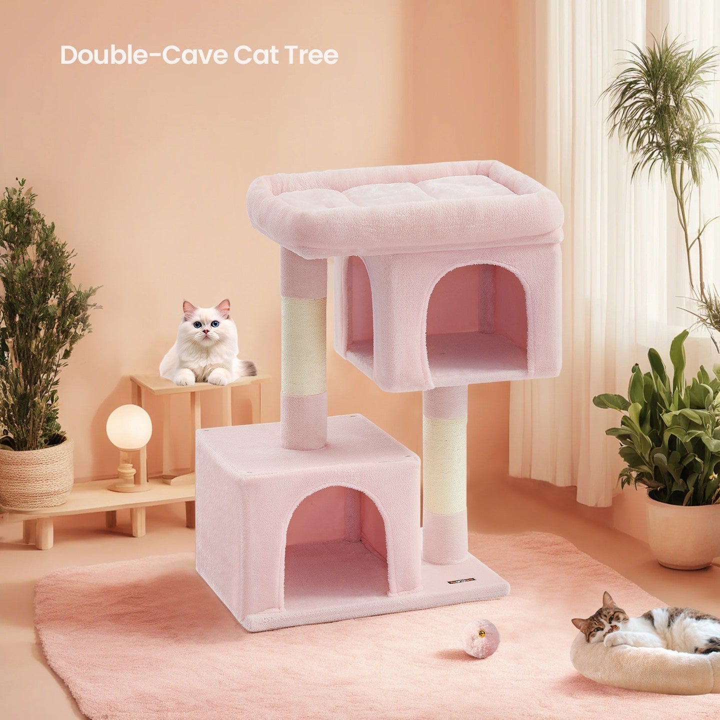 Cat Tree - Engineered Wood - Light Grey - Includes Large Perch and Plush Condos