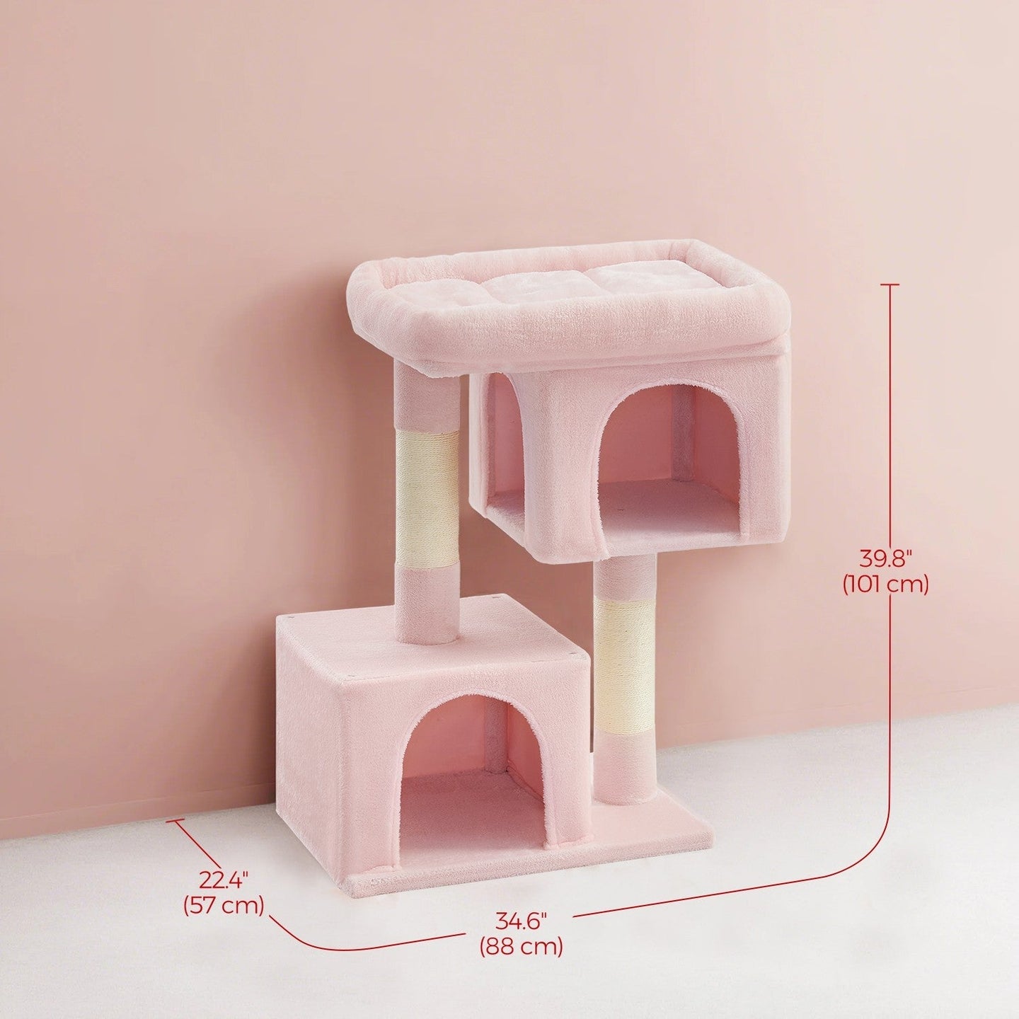 Cat Tree - Engineered Wood - Light Grey - Includes Large Perch and Plush Condos