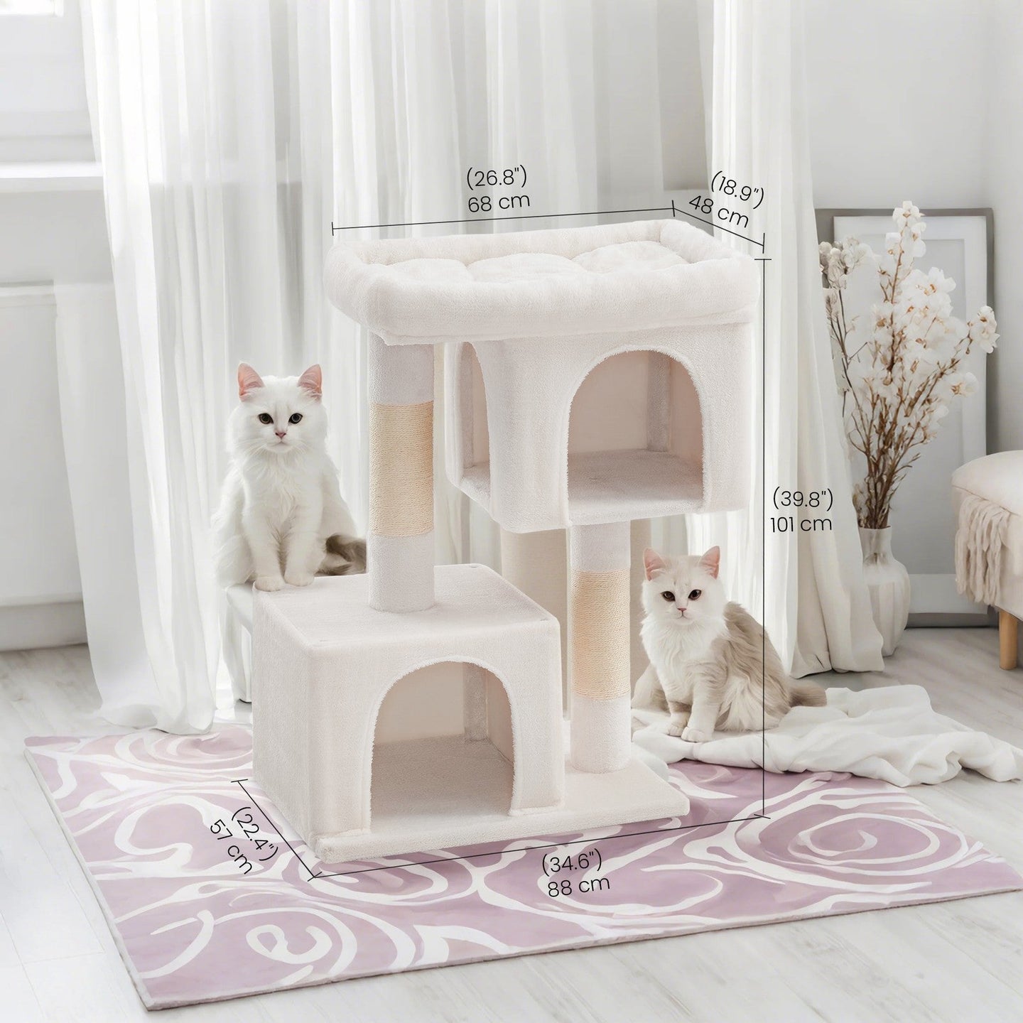 Cat Tree - Engineered Wood - Light Grey - Includes Large Perch and Plush Condos