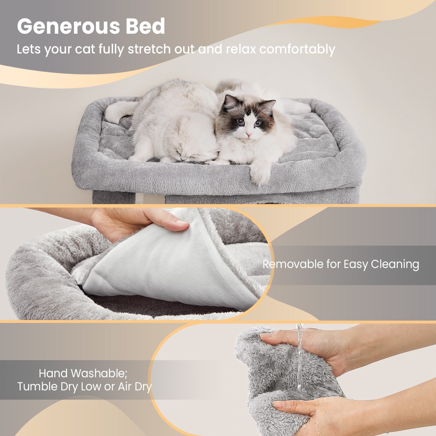 Cat Tree - Engineered Wood - Light Grey - Includes Large Perch and Plush Condos