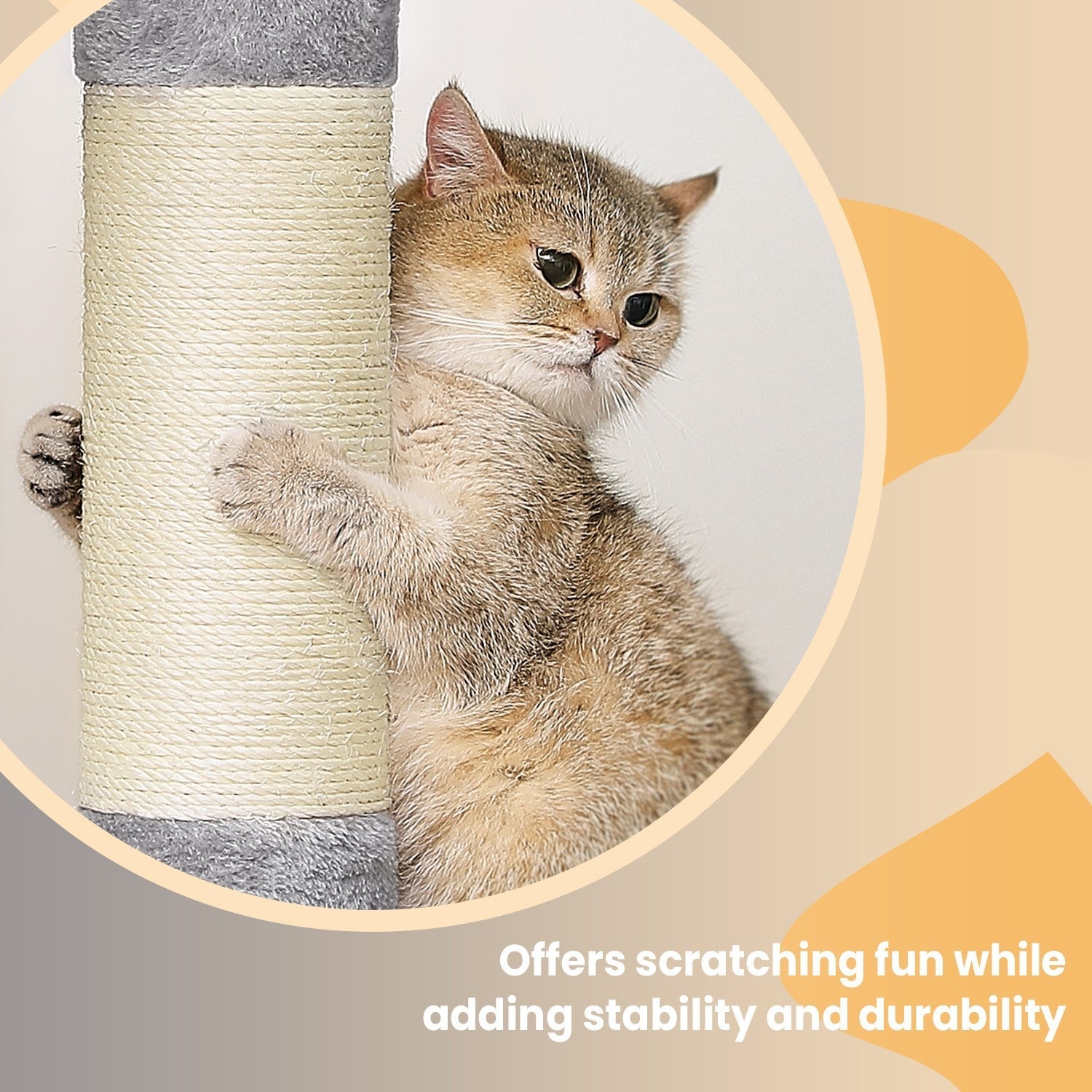 Cat Tree - Engineered Wood - Light Grey - Includes Large Perch and Plush Condos