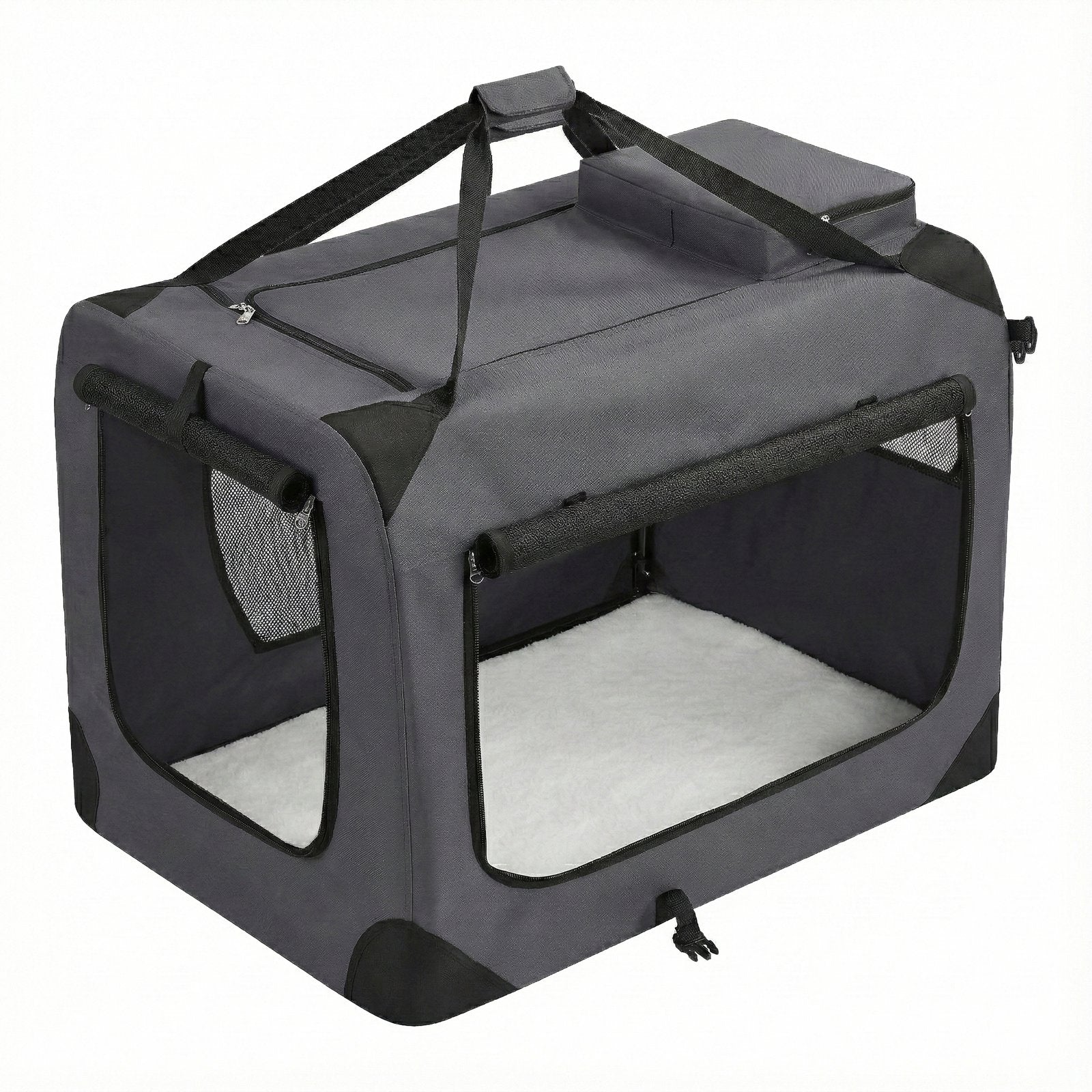 Collapsible Dog Crate - Metal Frame and PVC Coating - Grey