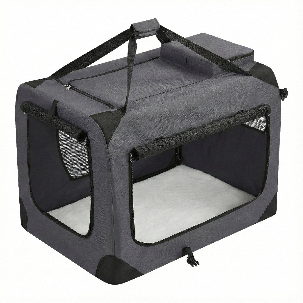 Collapsible Dog Crate - Metal Frame and PVC Coating - Grey