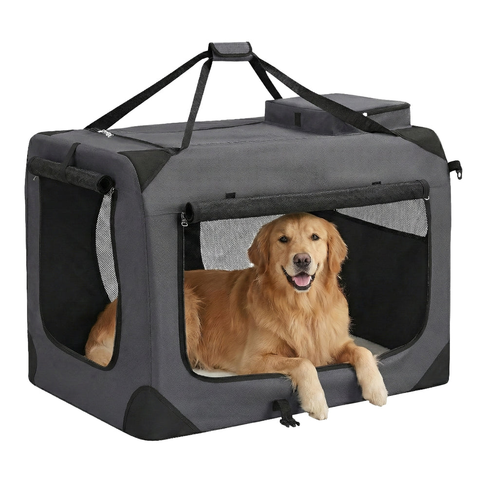 Collapsible Dog Crate - Metal Frame and PVC Coating - Grey