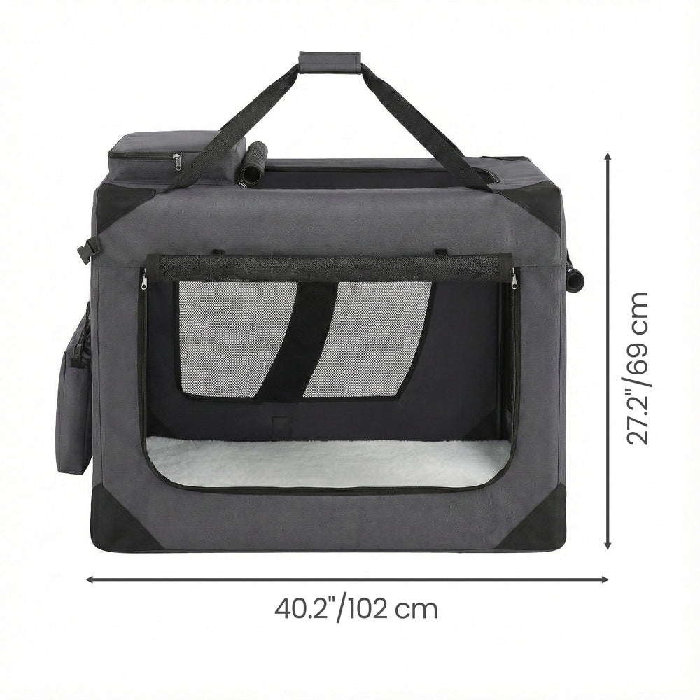 Collapsible Dog Crate - Metal Frame and PVC Coating - Grey