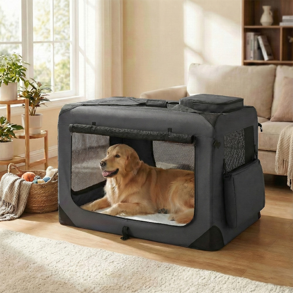 Collapsible Dog Crate - Metal Frame and PVC Coating - Grey