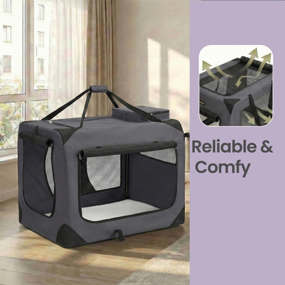 Collapsible Dog Crate - Metal Frame and PVC Coating - Grey