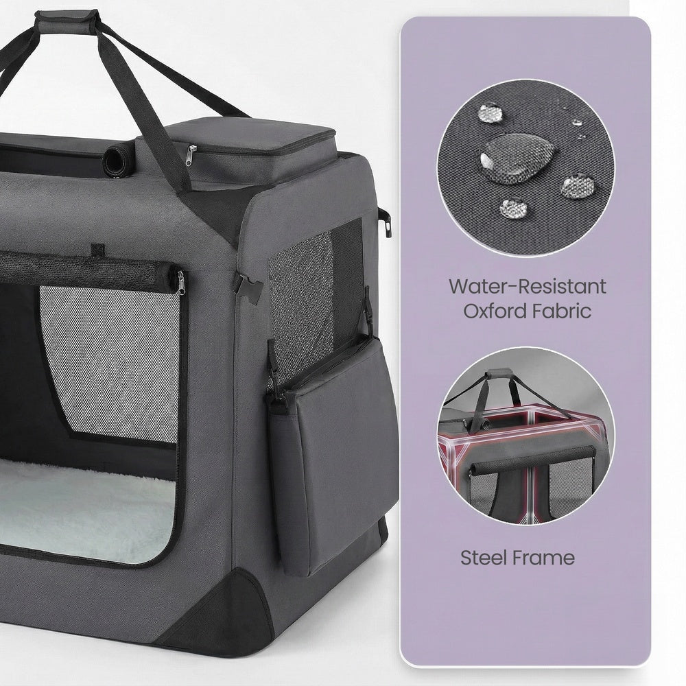 Collapsible Dog Crate - Metal Frame and PVC Coating - Grey