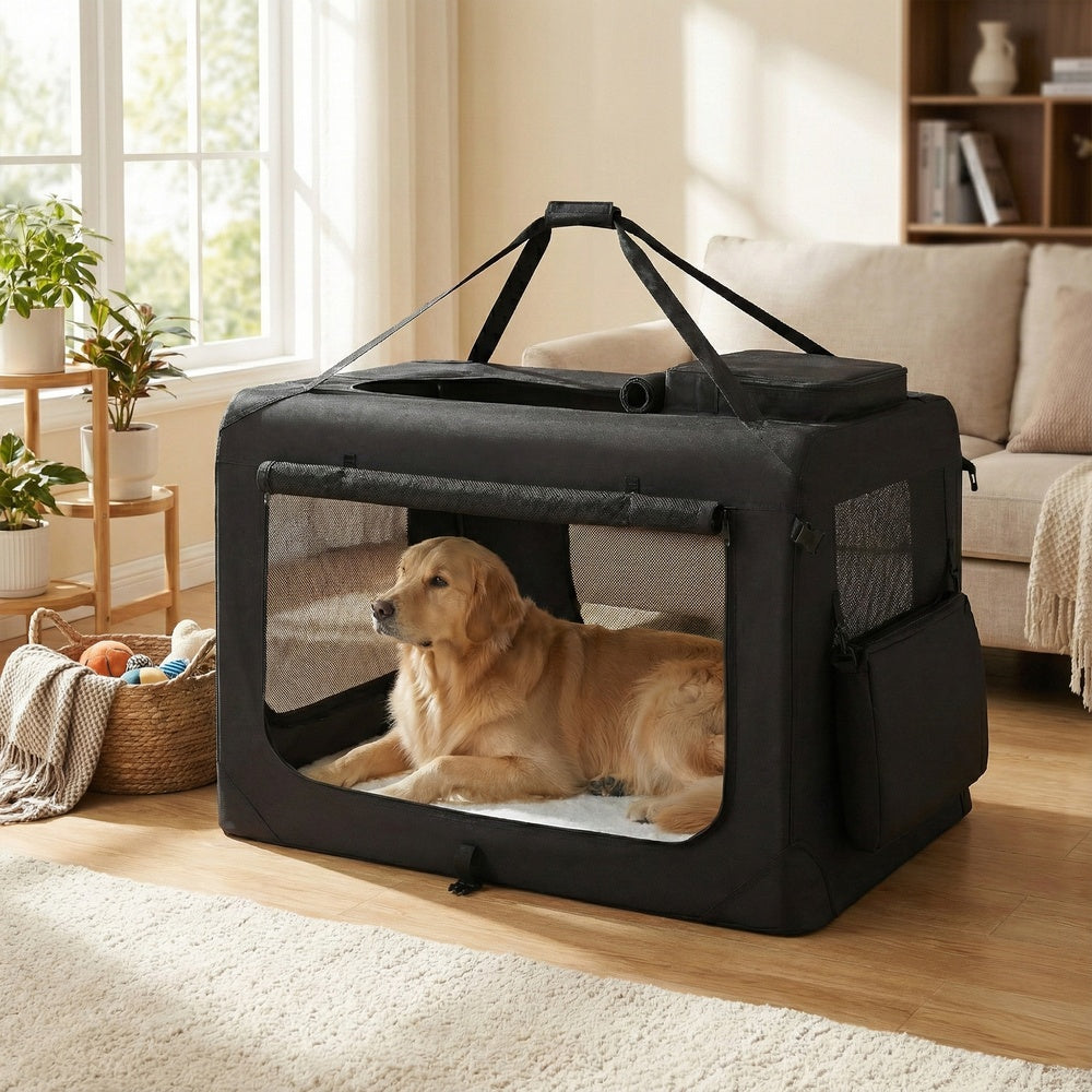 Collapsible Dog Crate - Metal Frame and PVC Coating - Black