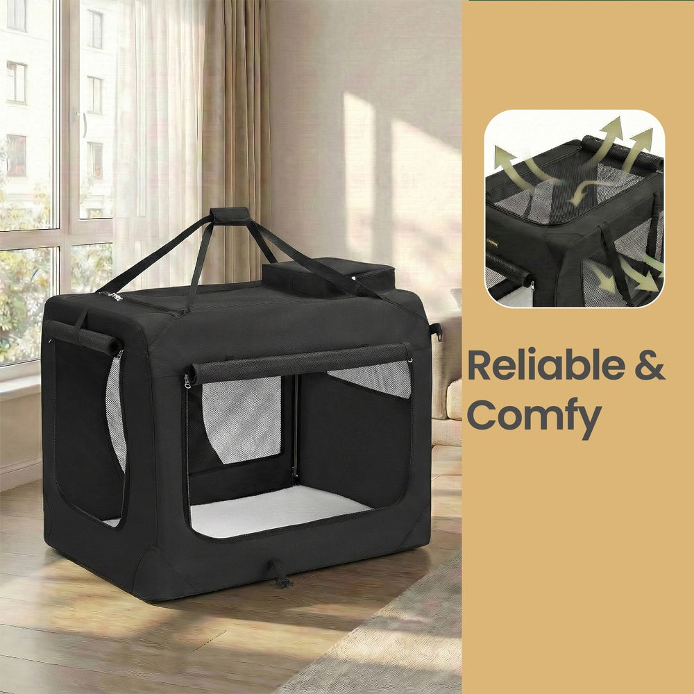 Collapsible Dog Crate - Metal Frame and PVC Coating - Black