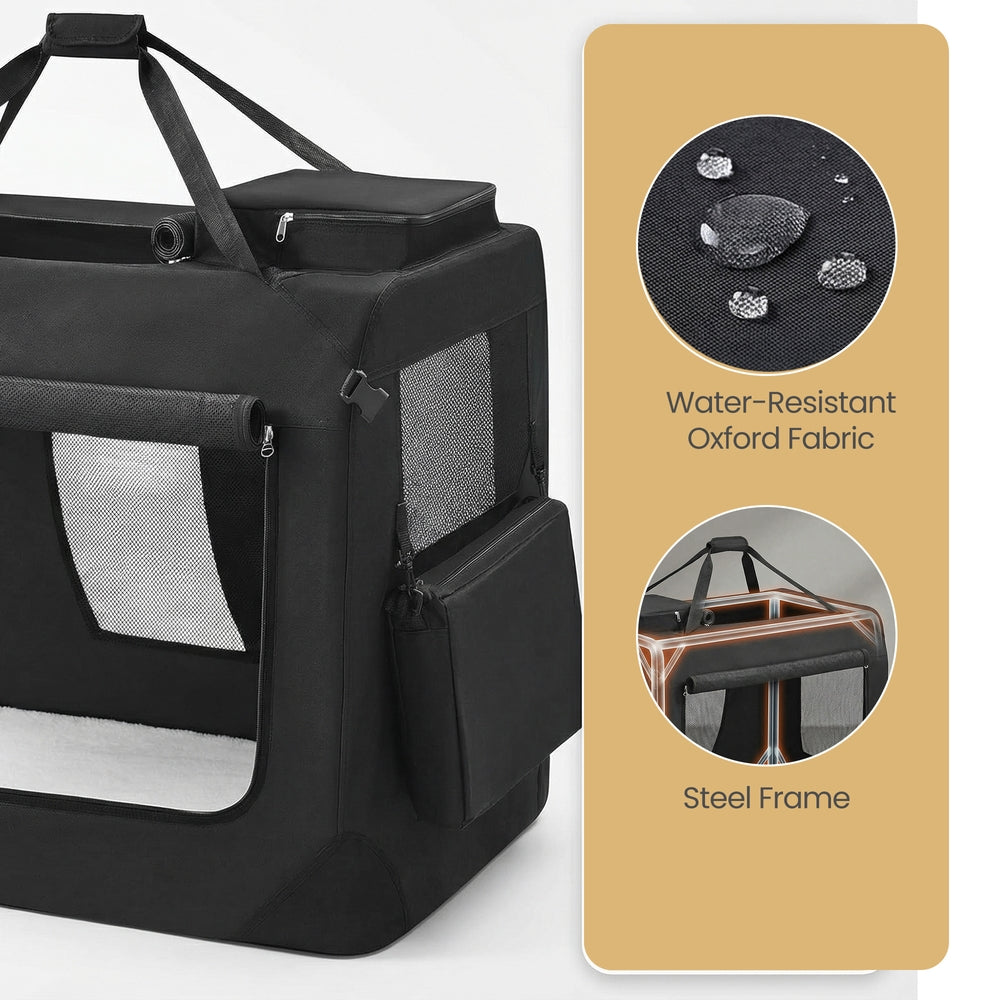 Collapsible Dog Crate - Metal Frame and PVC Coating - Black