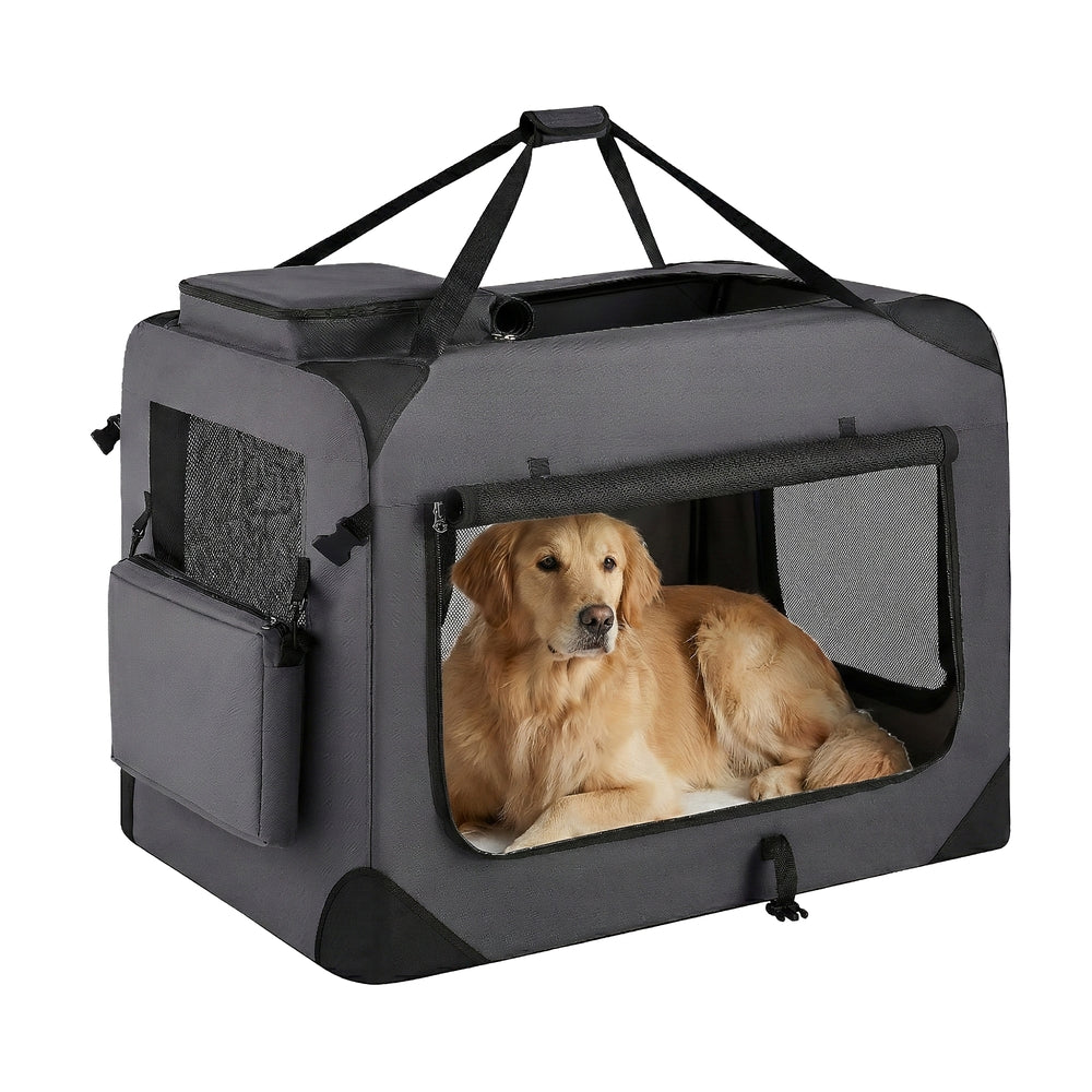 Collapsible Dog Crate - Metal Frame and PVC Coating - Grey