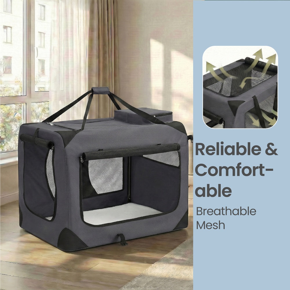 Collapsible Dog Crate - Metal Frame and PVC Coating - Grey