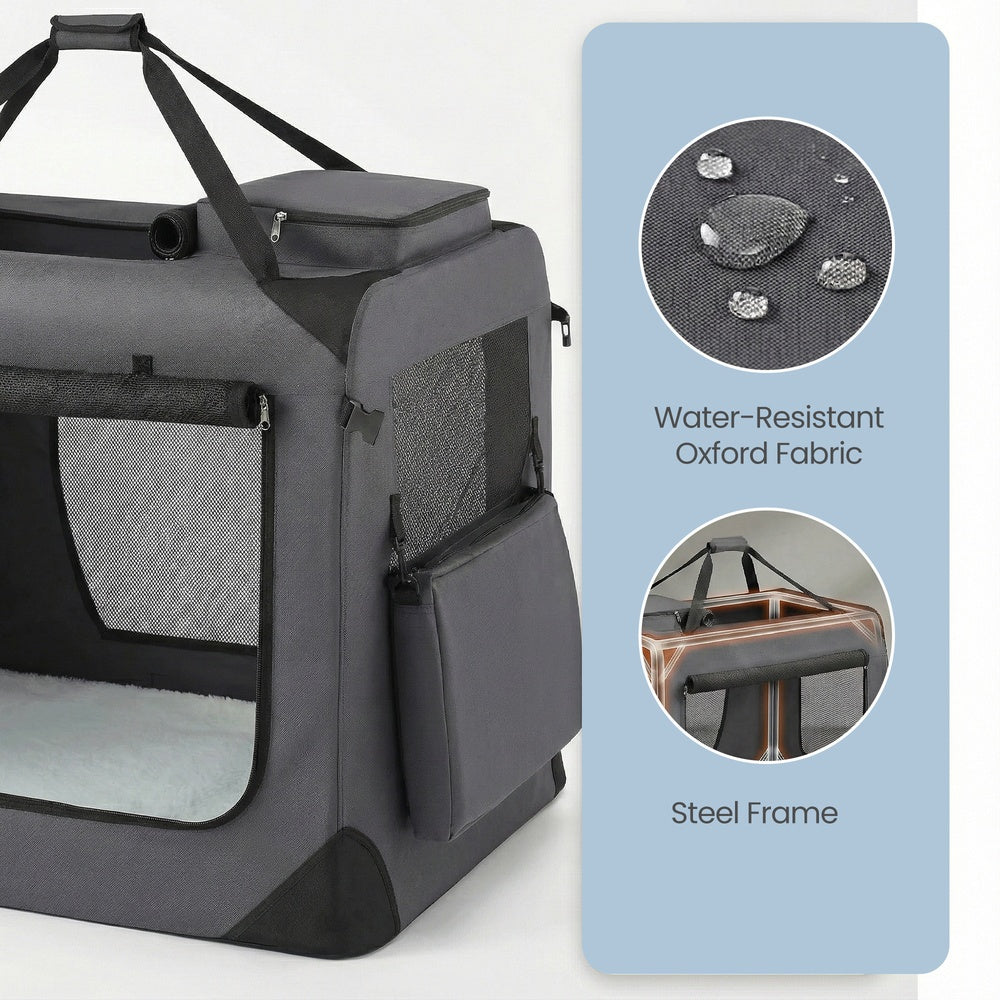 Collapsible Dog Crate - Metal Frame and PVC Coating - Grey