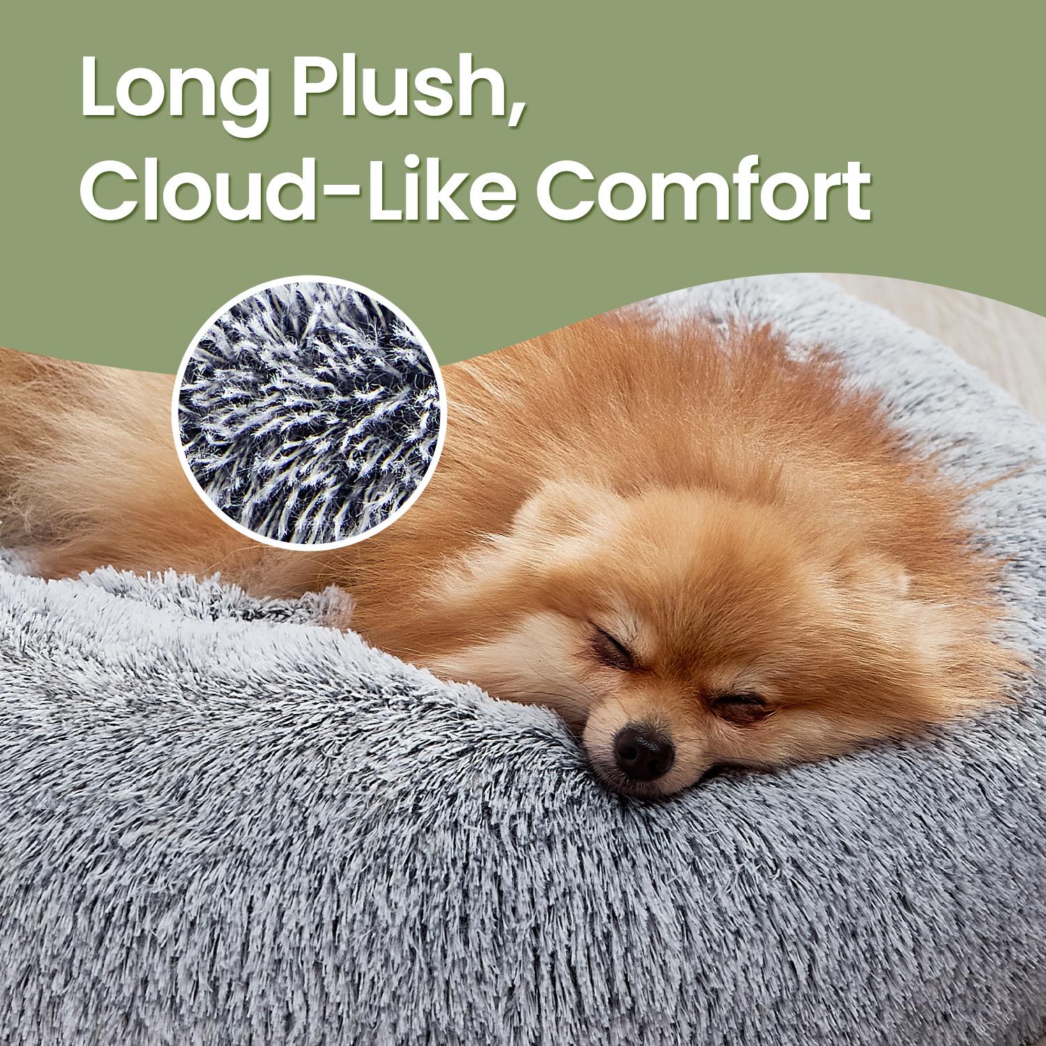 Fluffy Calming Donut Dog Bed - 30L - Plush - Removable
