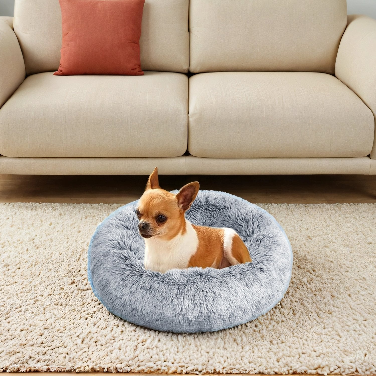 Fluffy Calming Donut Dog Bed - 30L - Plush - Removable