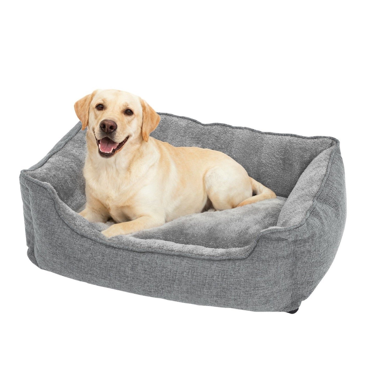 Dog Bed - Linen-Look - Light Grey - Easy to Clean with Raised Edges