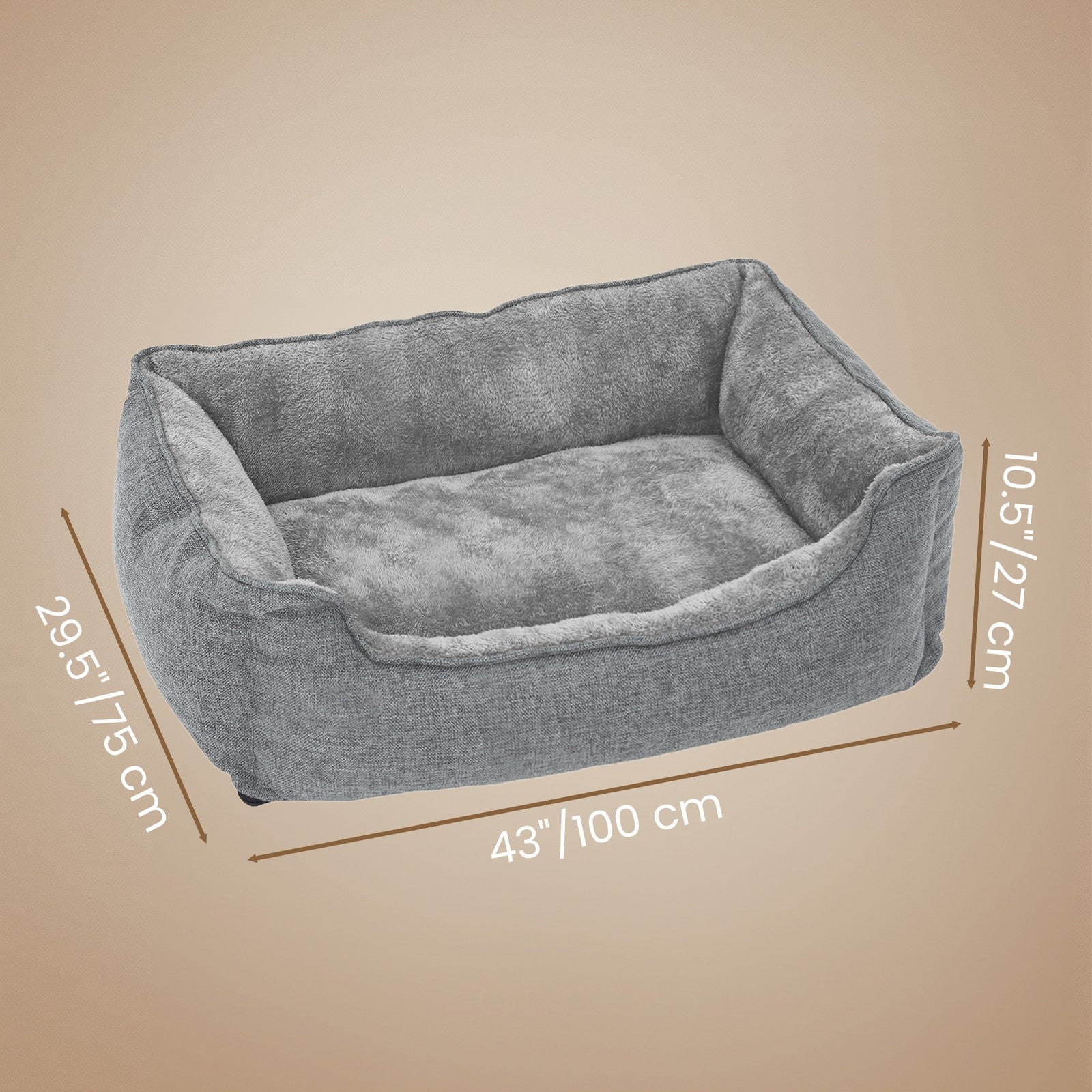Dog Bed - Linen-Look - Light Grey - Easy to Clean with Raised Edges