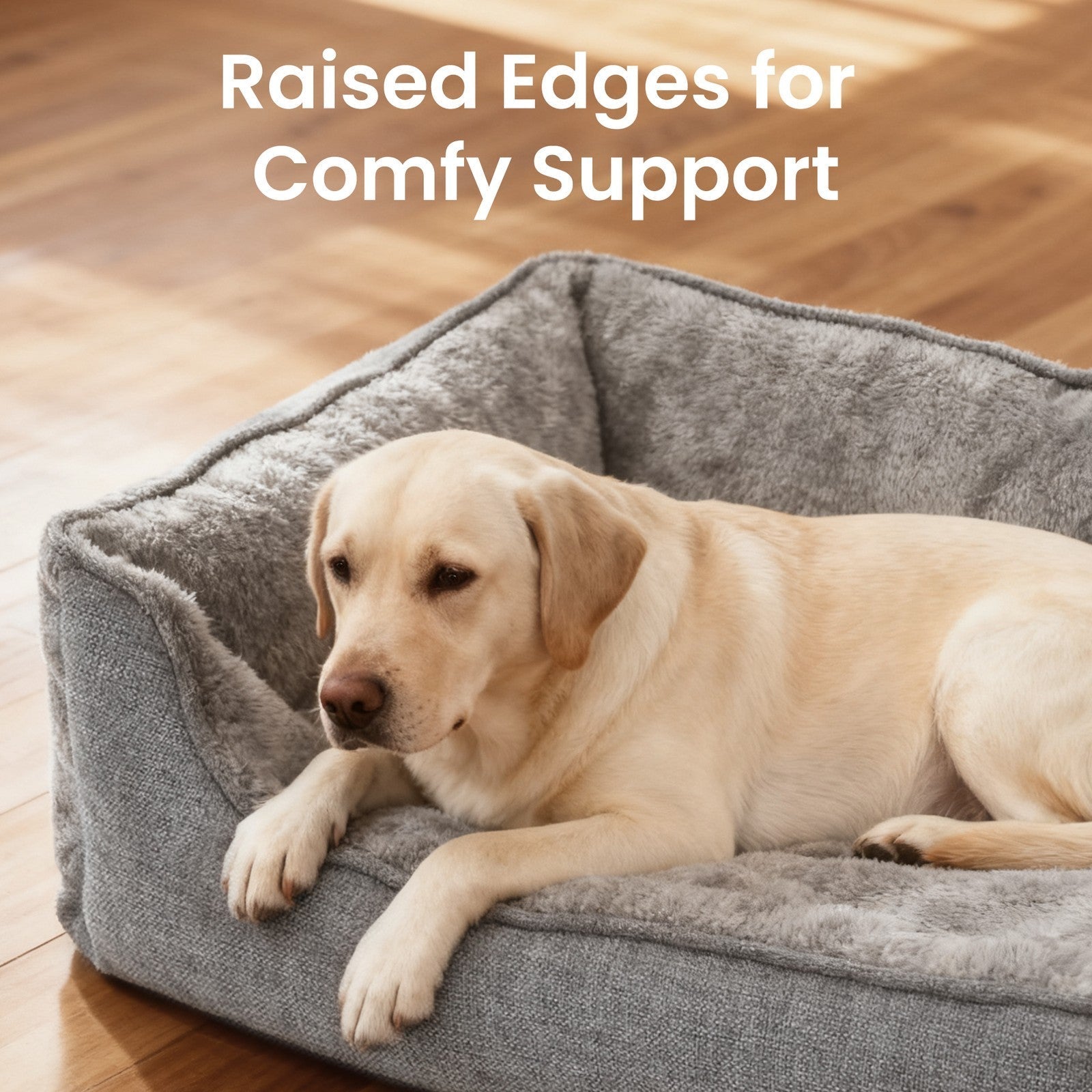Dog Bed - Linen-Look - Light Grey - Easy to Clean with Raised Edges