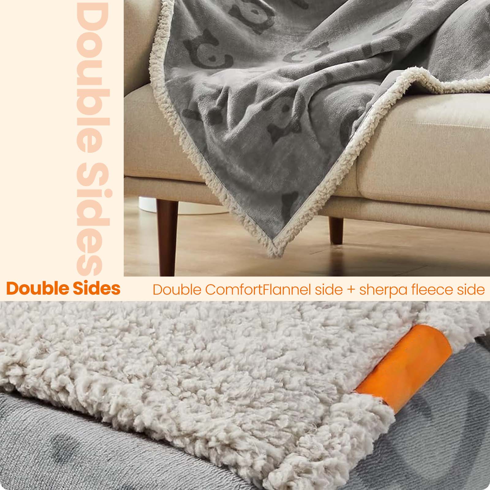 Waterproof Dog Blanket - Grey - Sherpa Fleece