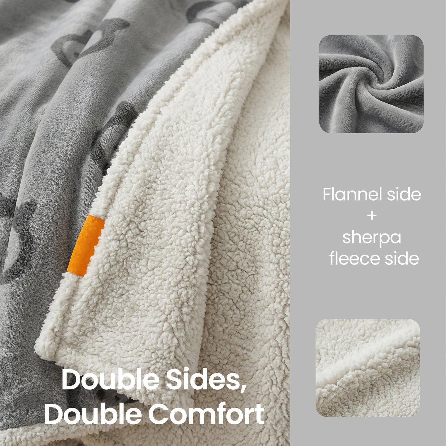 Waterproof Dog Blanket - Sherpa Fabric and TPU Film - Grey