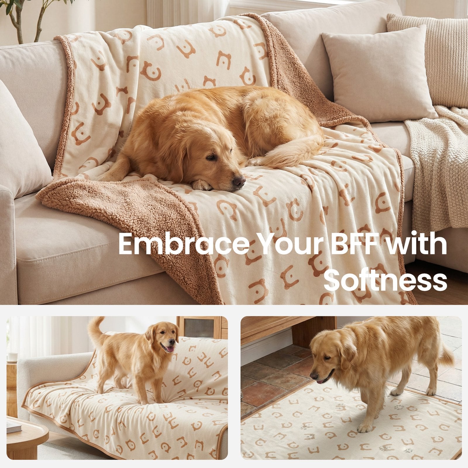 Waterproof Dog Blanket - Sherpa Fabric and TPU Film - Beige