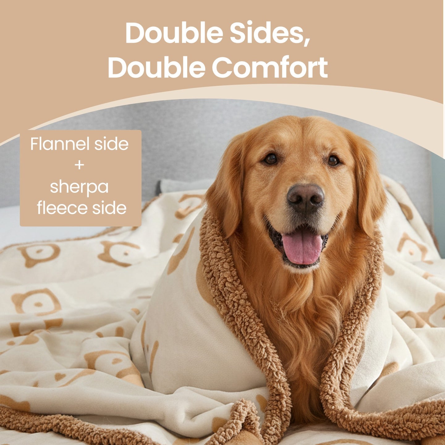 Waterproof Dog Blanket - Sherpa Fabric and TPU Film - Beige