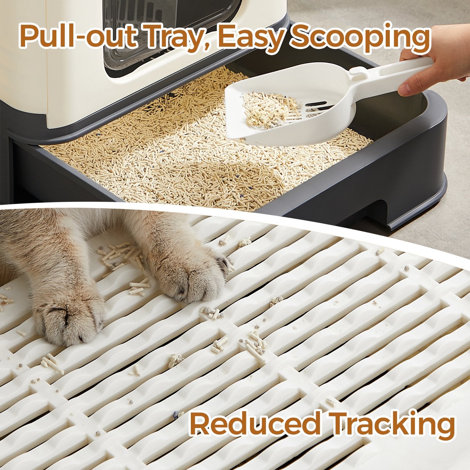 Enclosed Cat Litter Box - PP and PC - Beige - with Lid