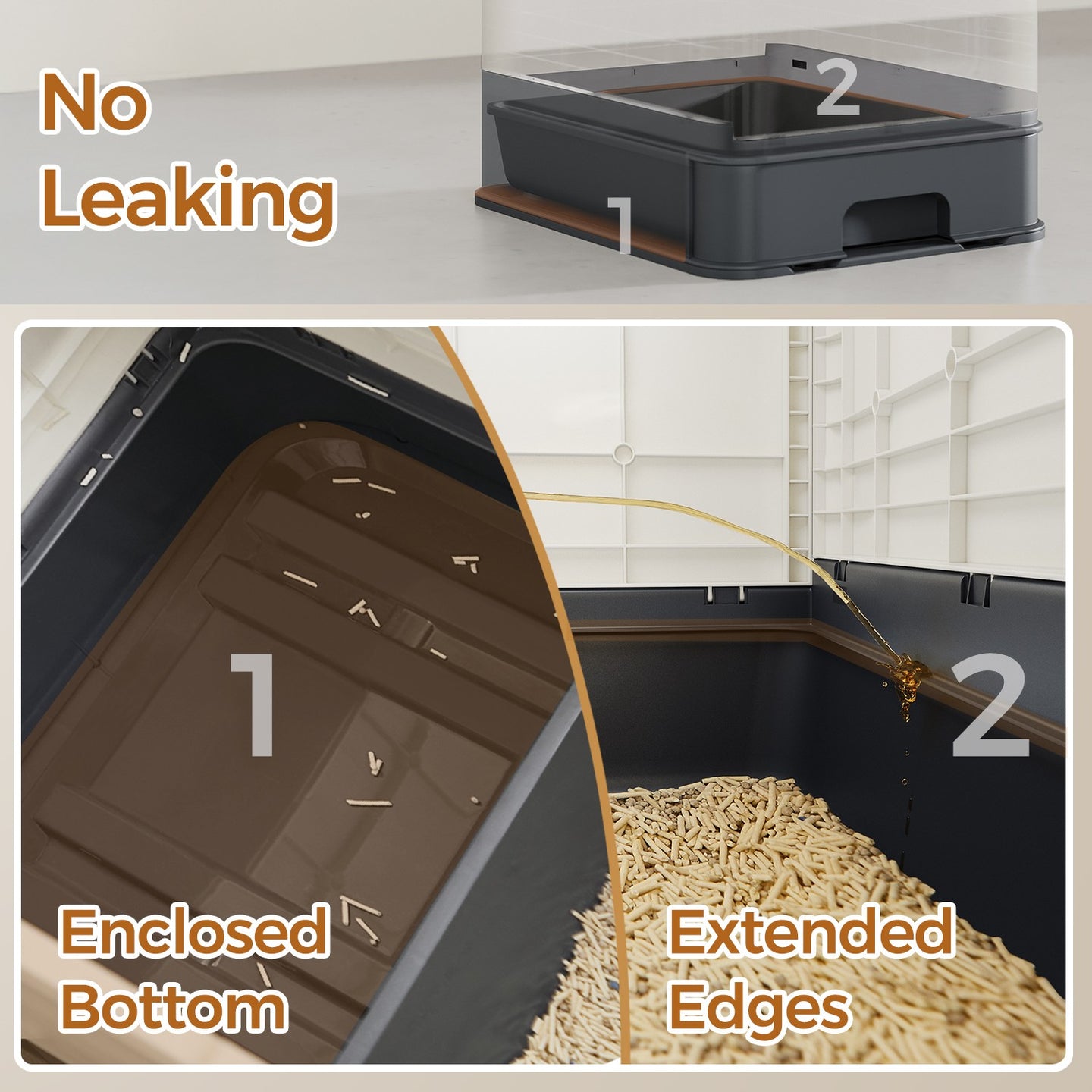 Enclosed Cat Litter Box - PP and PC - Beige - with Lid