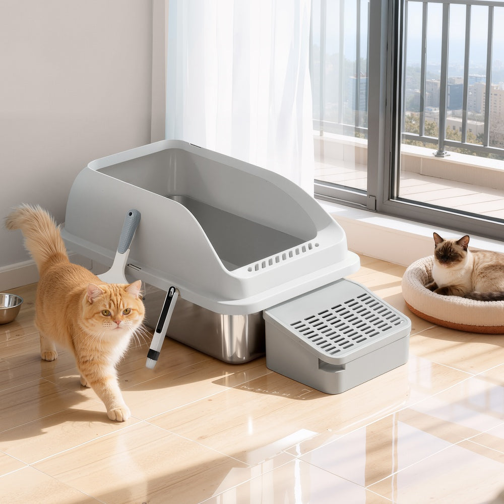 Stainless Steel Cat Litter Box - 60L - High Sided
