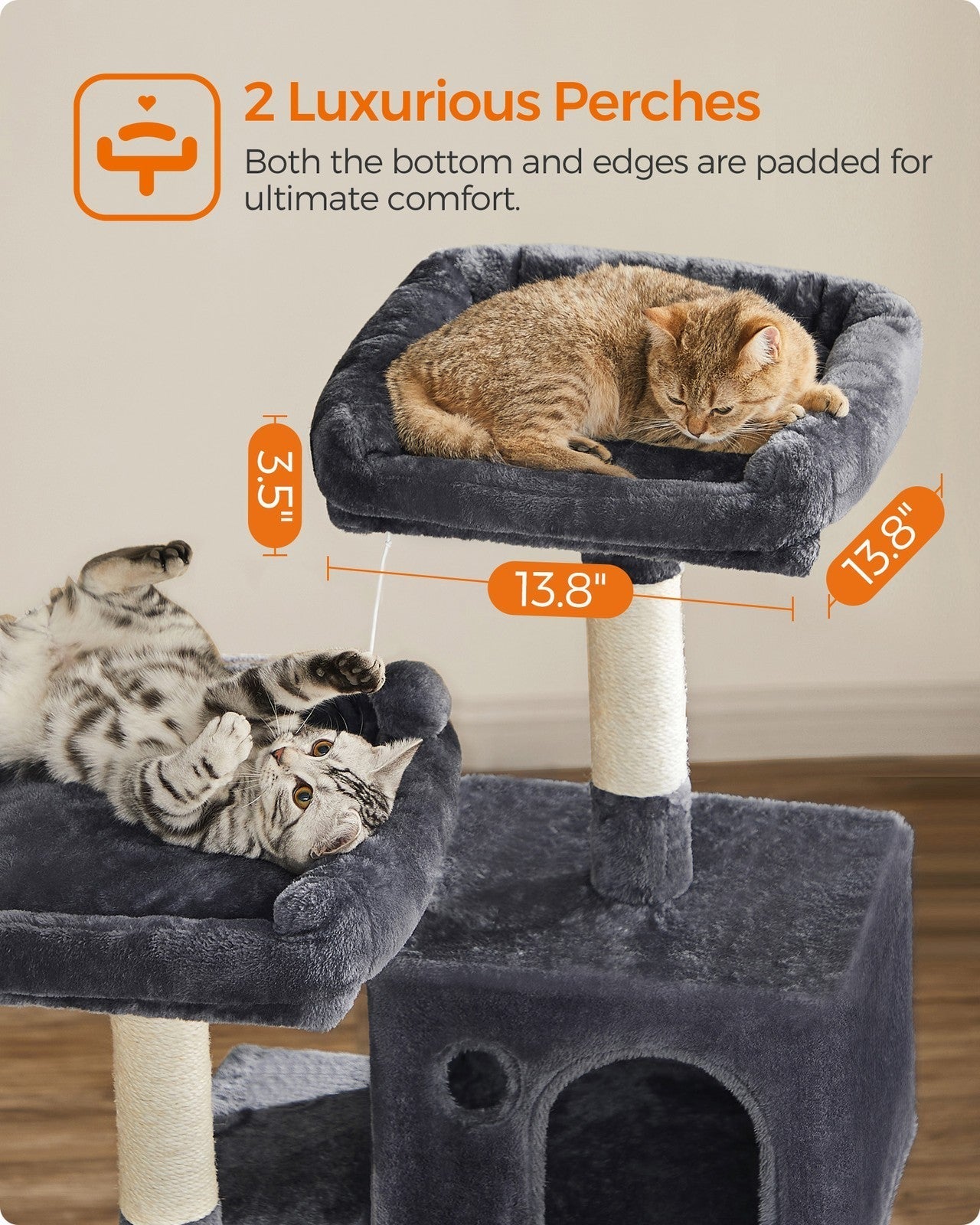 Cat Tree - Engineered Wood - Light Grey - Stable Design with Cat Cave