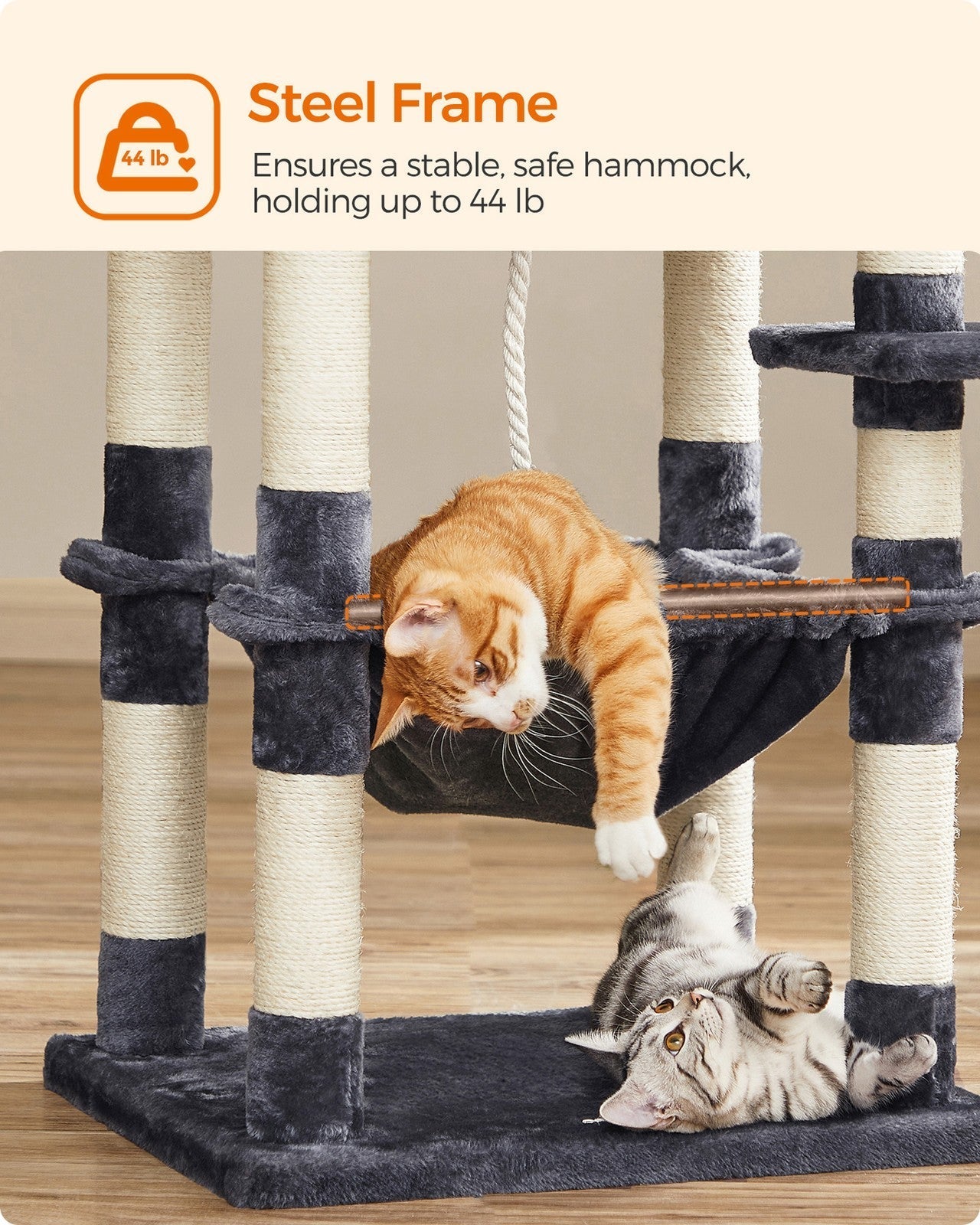 Cat Tree - Engineered Wood - Light Grey - Stable Design with Cat Cave