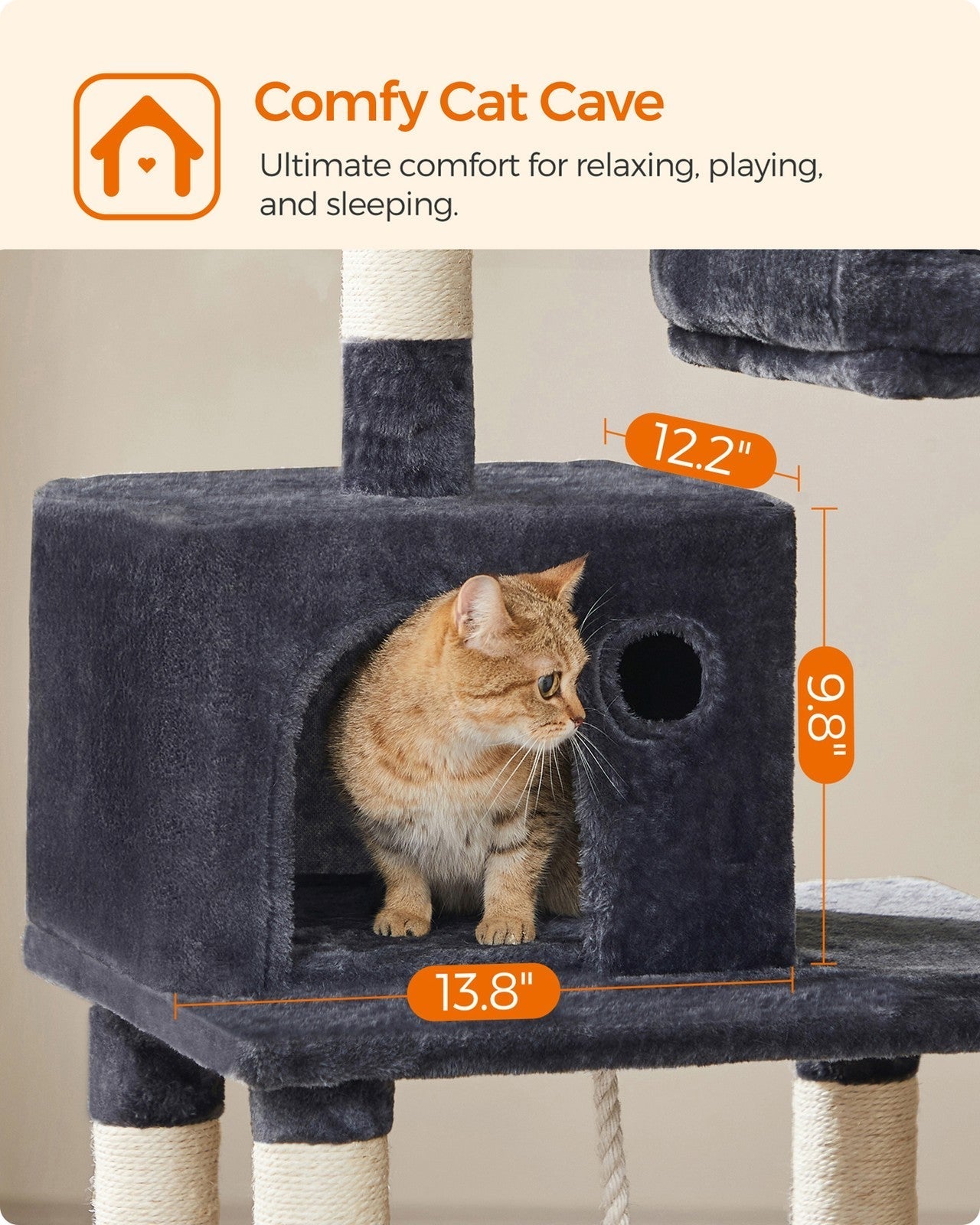 Cat Tree - Engineered Wood - Light Grey - Stable Design with Cat Cave