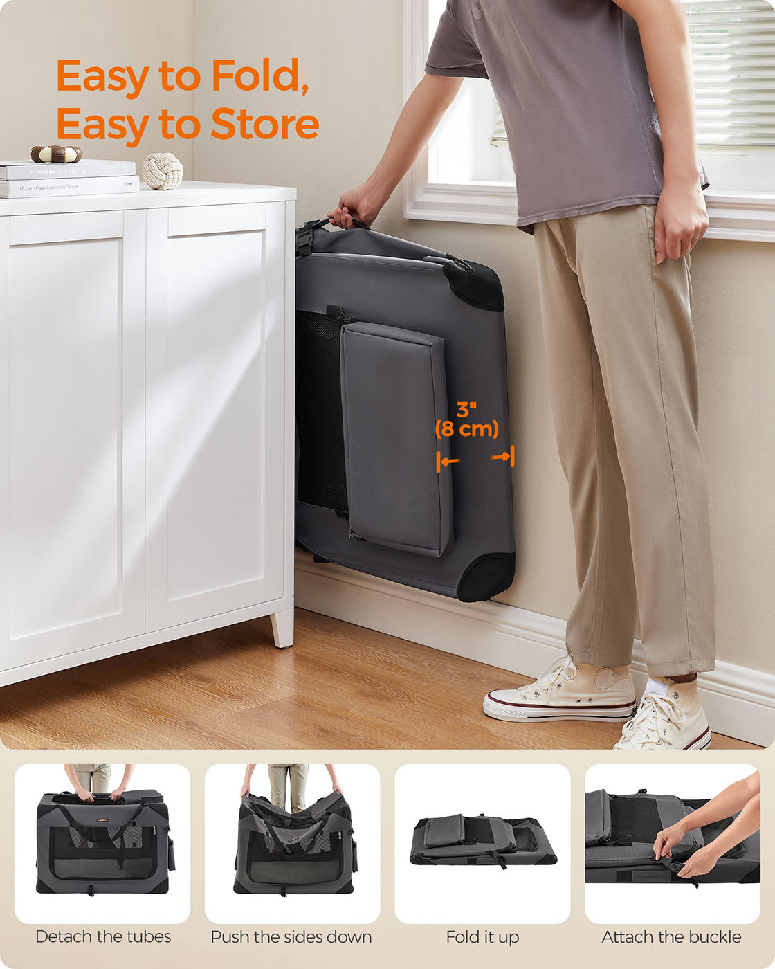 Foldable Pet Carrier - Fabric - Grey - Portable with Breathable Mesh and Storage Pockets